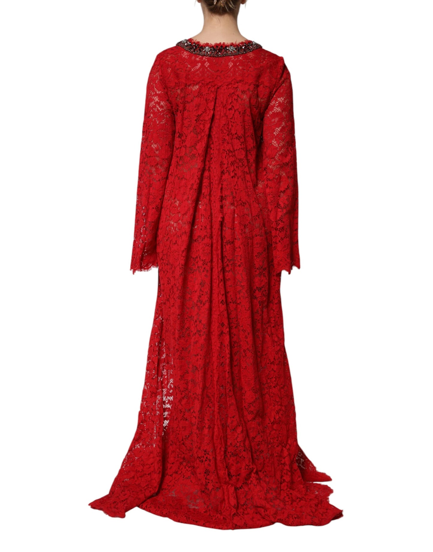 Red Floral Lace Rhinestone Embellished Dress