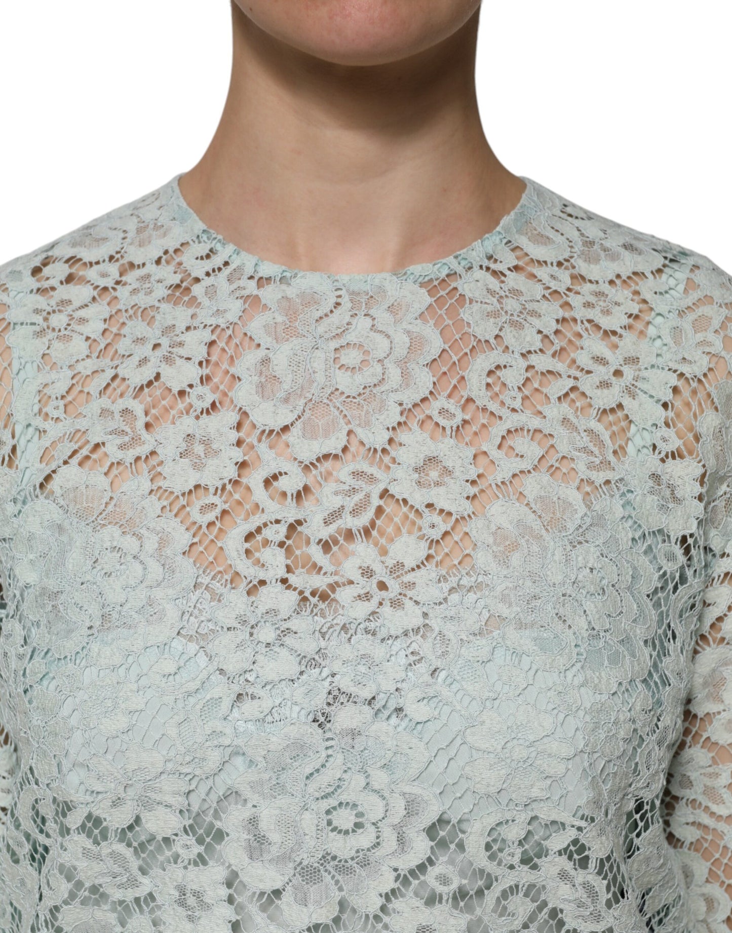 Mint Green Floral Lace Cotton Blouse Top