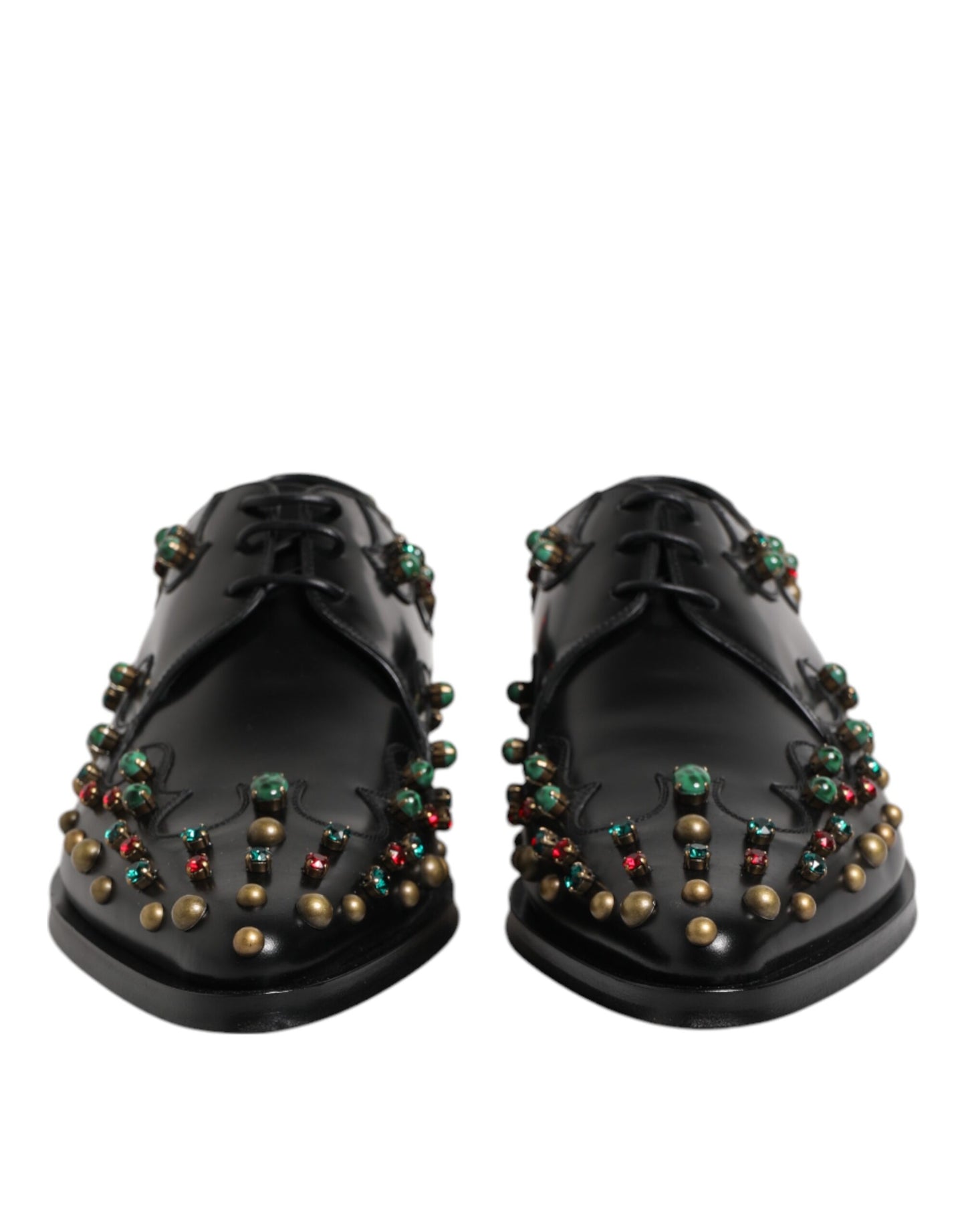 Black Leather Derby Dress Studded Shoes