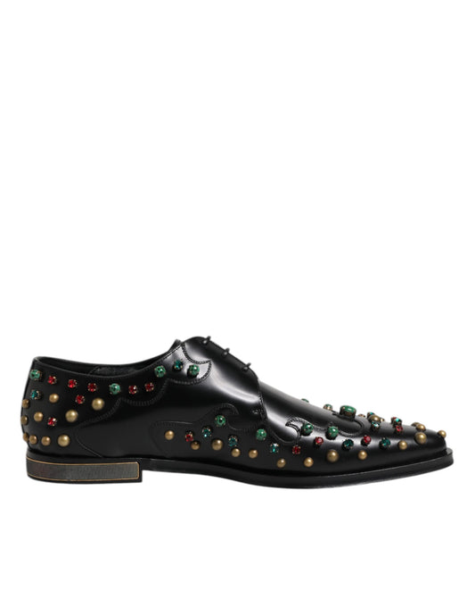 Black Leather Derby Dress Studded Shoes
