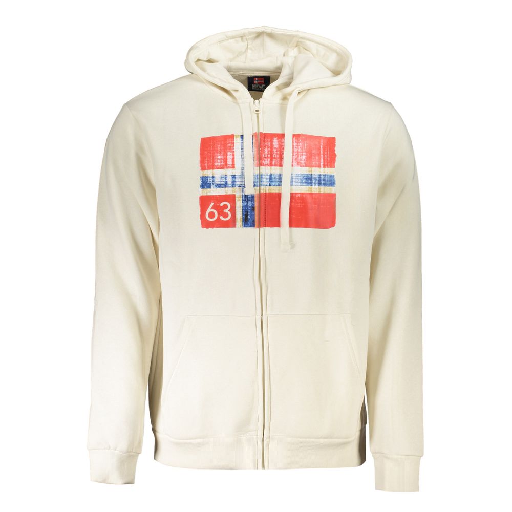 White Cotton Men Sweater with Hood and Pockets