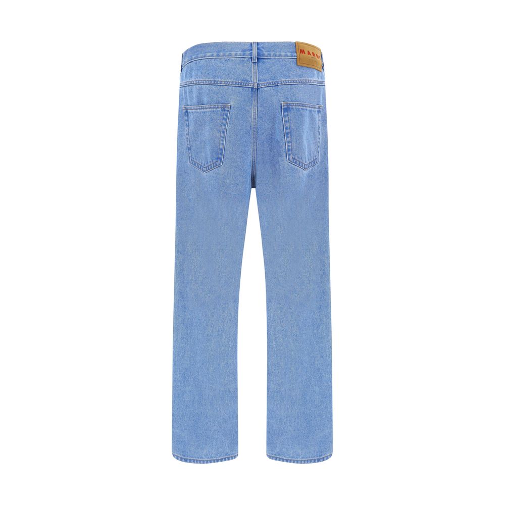 Blue Cotton Straight-Leg Jeans