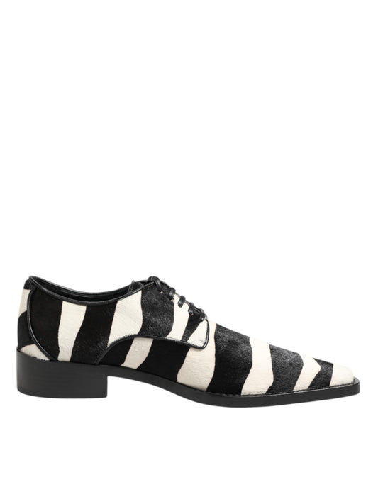 Black White Zebra Pony Fur Dress Shoes