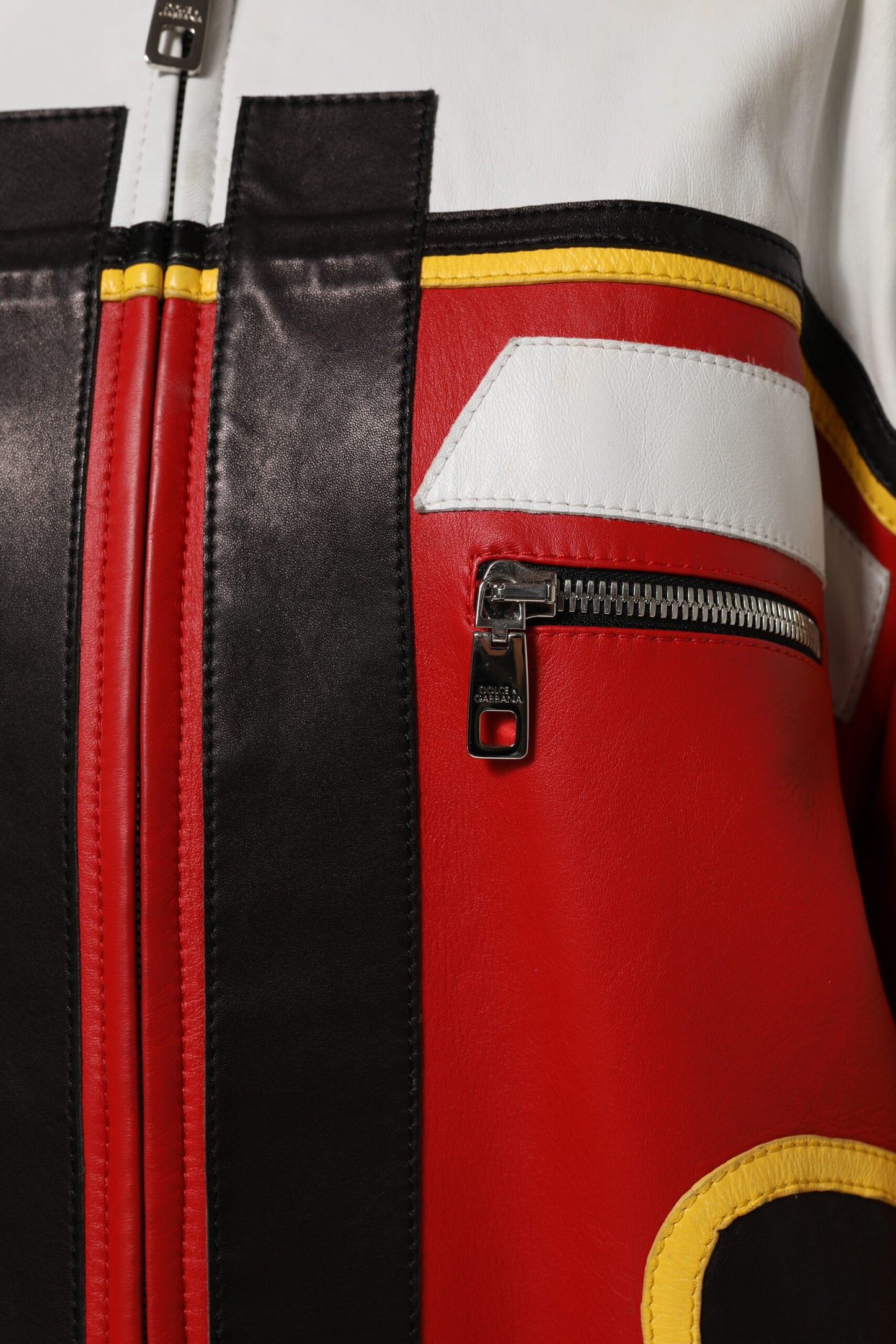 Multicolor Leather Biker Full Zip Coat Jacket