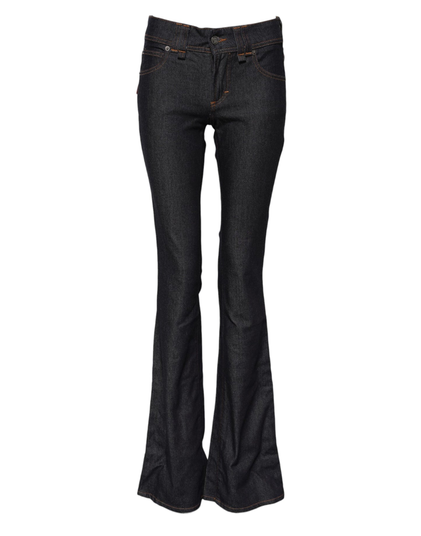 Blue Mid Waist Cotton Wide Leg Denim Jeans