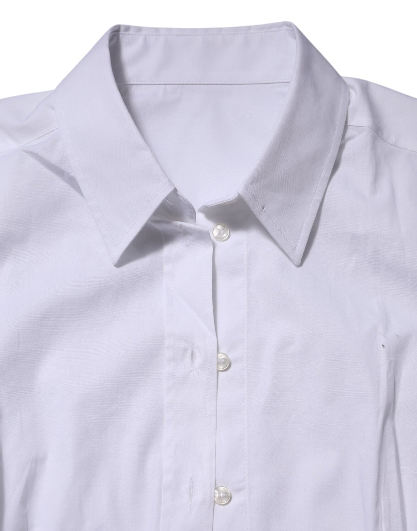 White Cotton Collared Long Sleeves Top Shirt