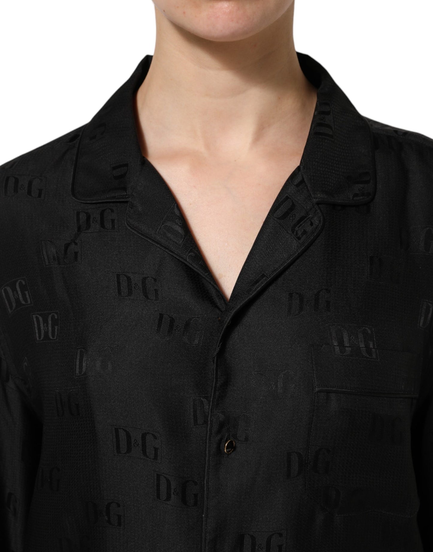 Black Silk DG Embroidery Long Sleeves Top