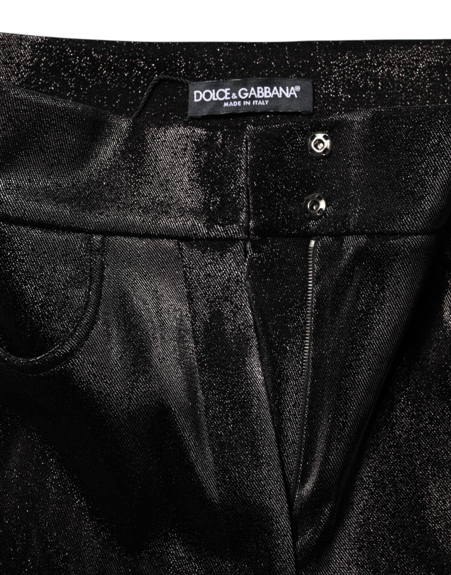 Black Cotton Stretch Silver Lurex Thread Pants