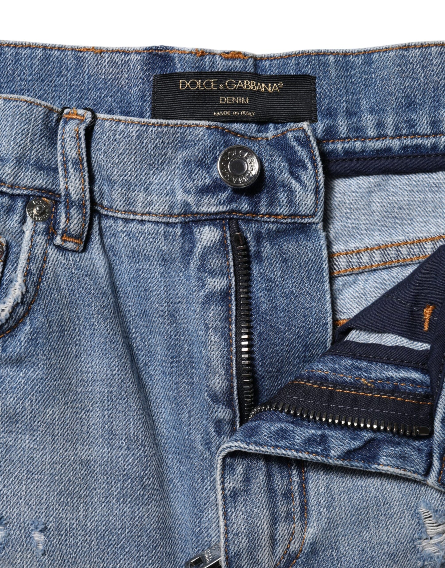 Blue Logo Plaque Denim Cotton Hot Pants Shorts