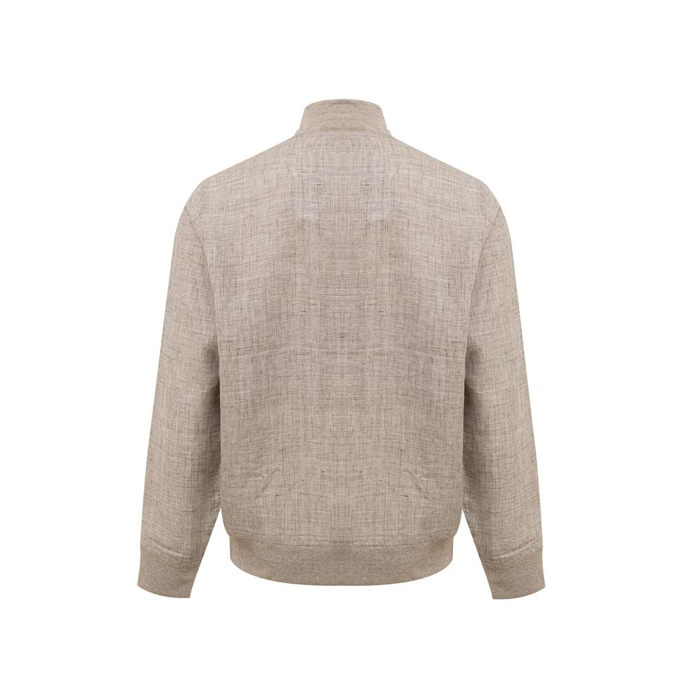 Beige Linen Biker Jacket