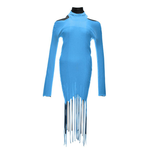 Blue Cotton Casual Dress