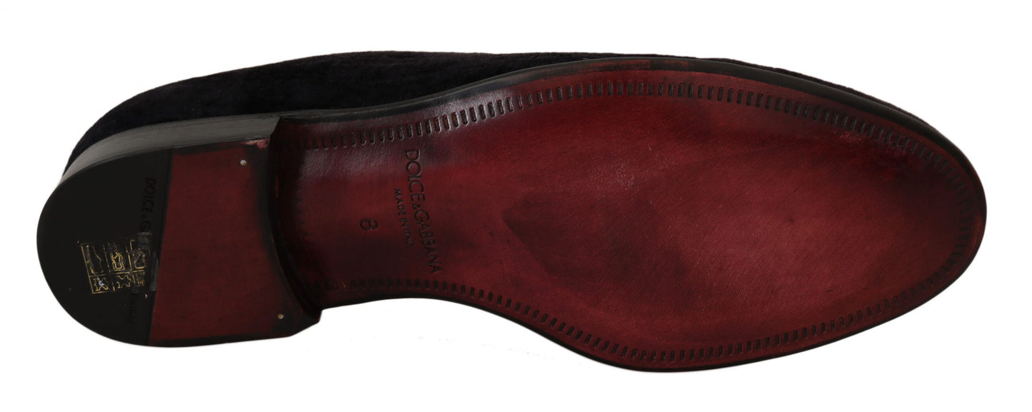 Loafers Black Velvet Gold Crown