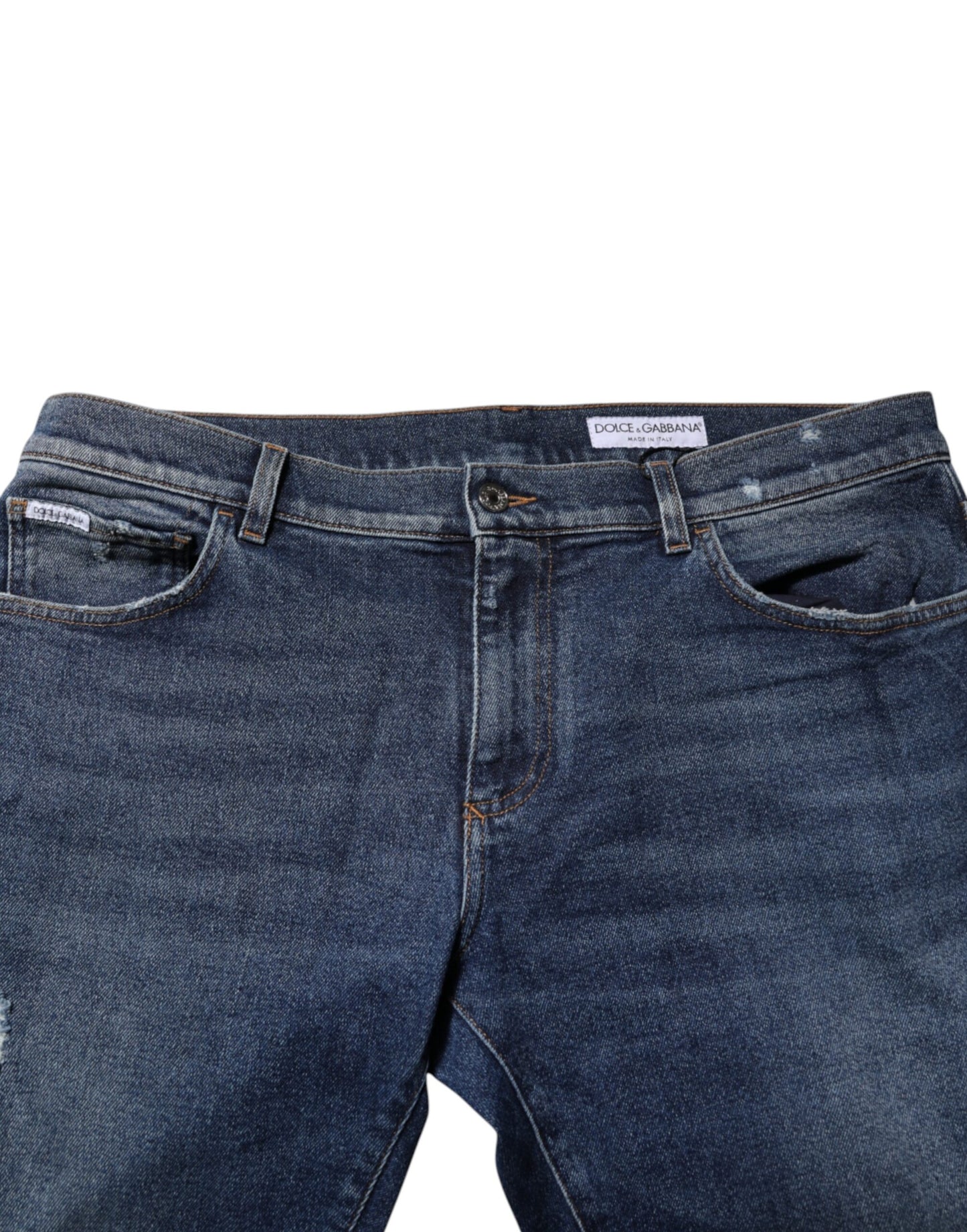 Blue Cotton Mid Waisted Straight Denim Jeans
