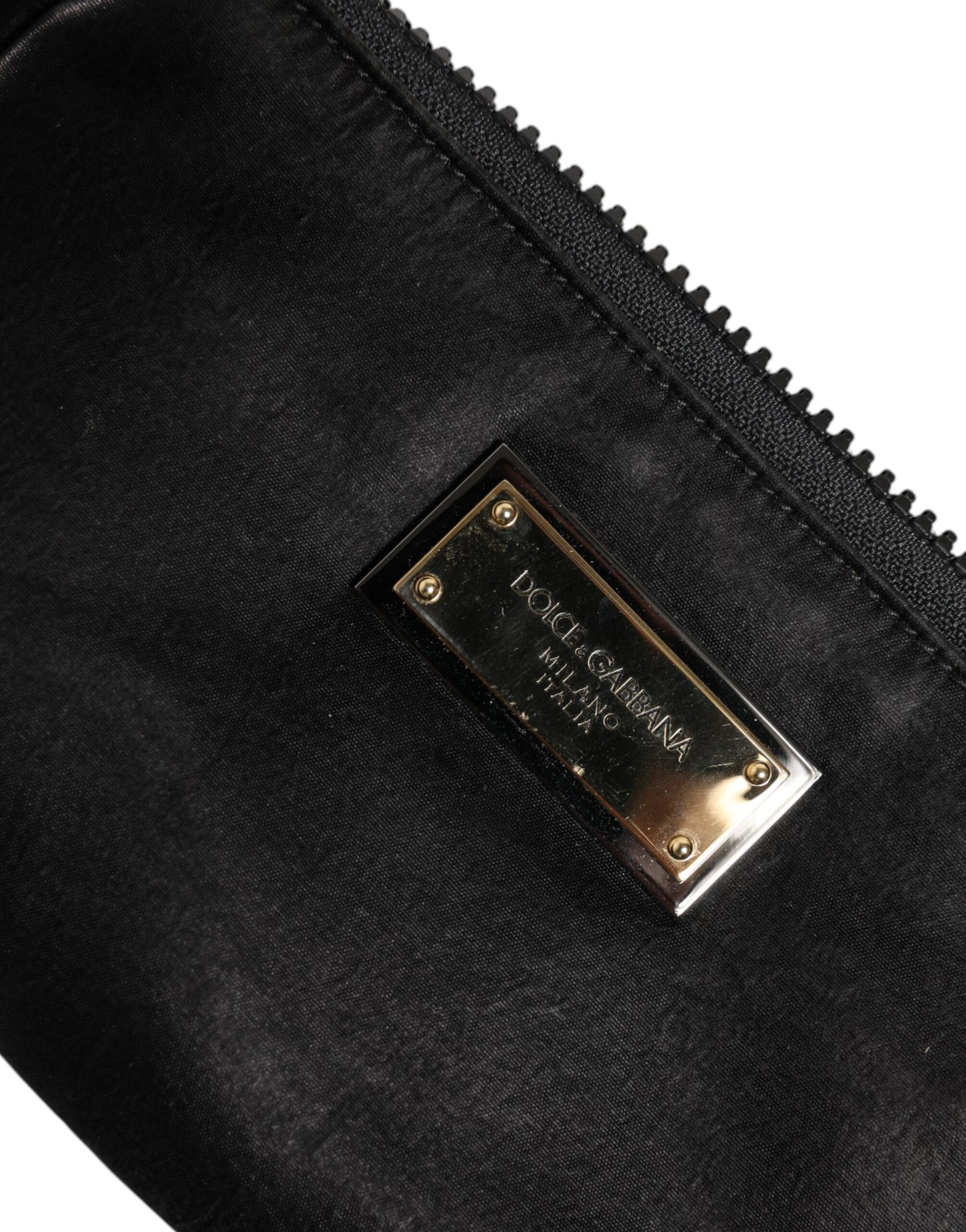 Black Nylon Logo Plaque Keyring Pouch Clutch Bag