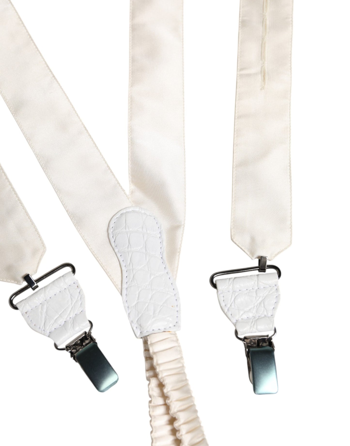 White Waistband Logo Metal Clip Belt Suspender