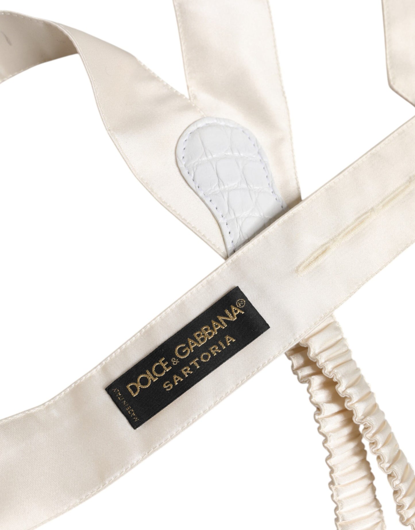 White Waistband Logo Metal Clip Belt Suspender