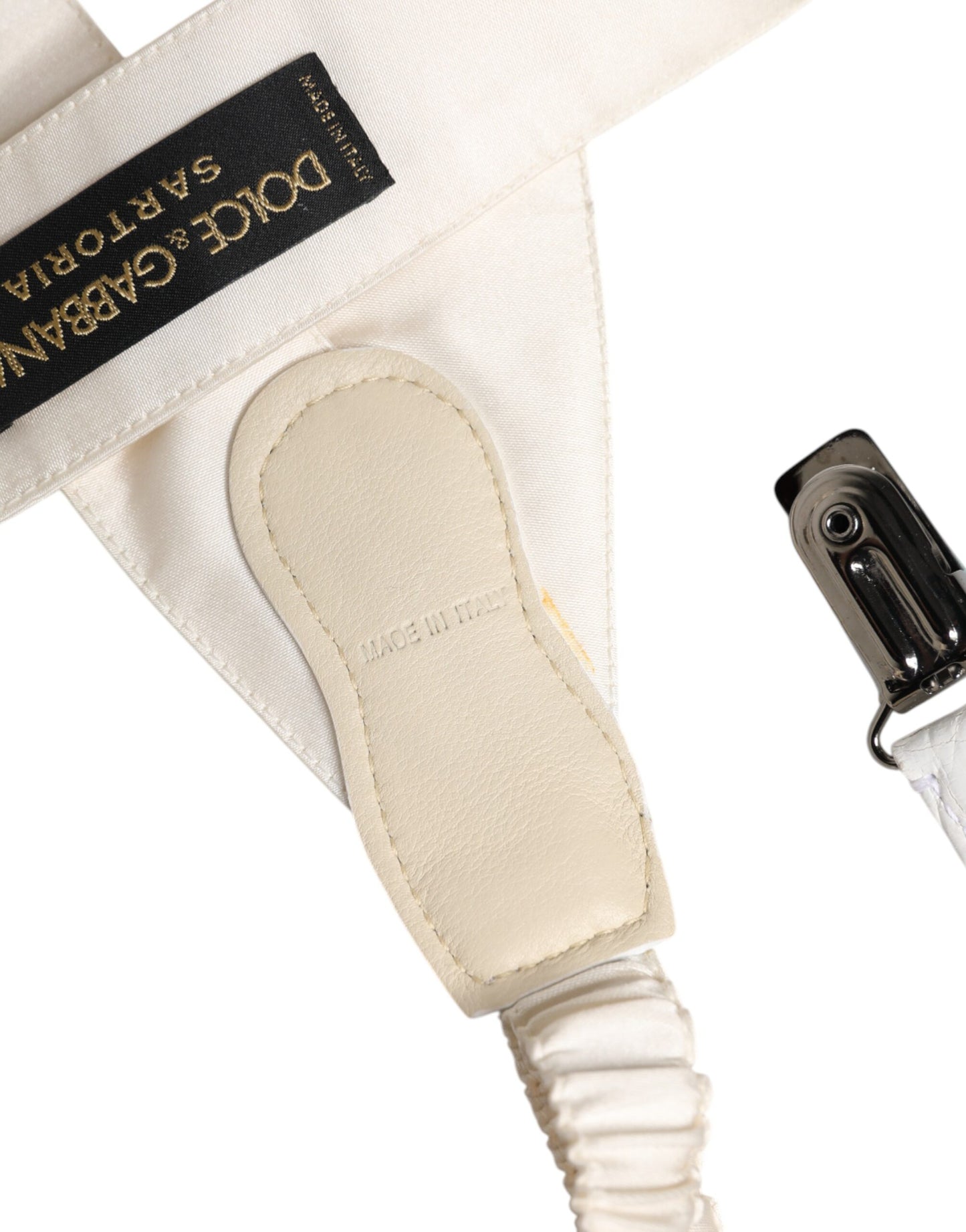 White Waistband Logo Metal Clip Belt Suspender