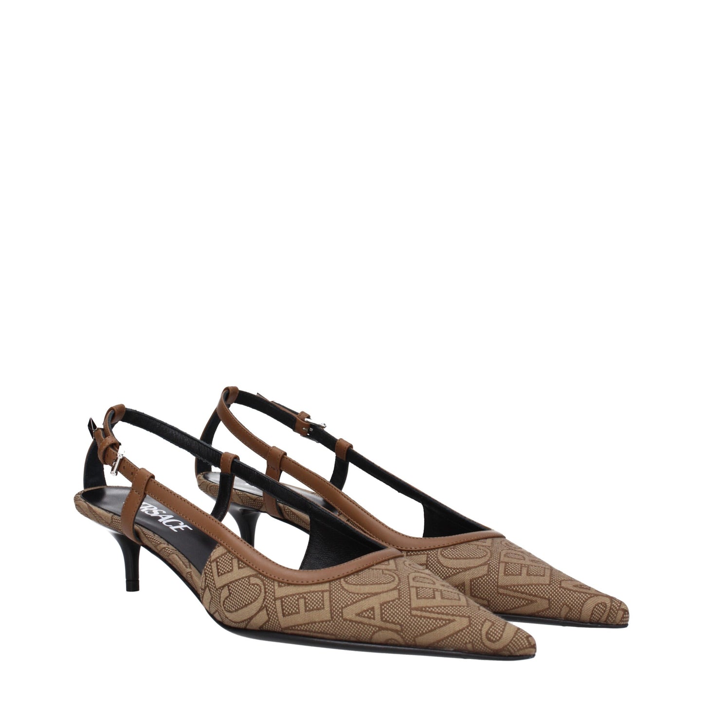 Beige Fabric Mid Heel Pumps