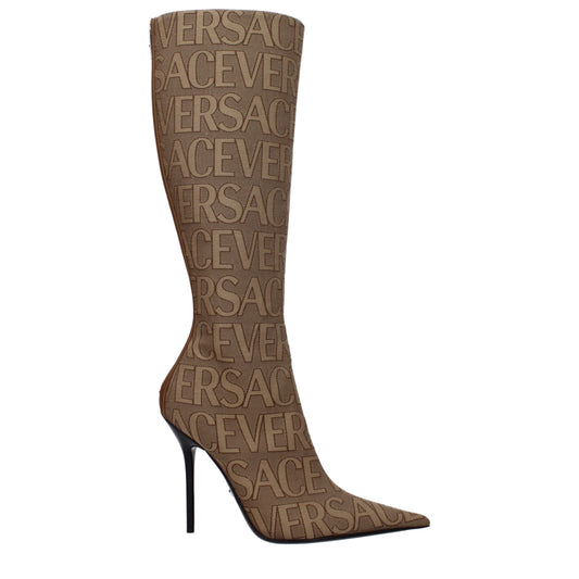 Beige Fabric Boots