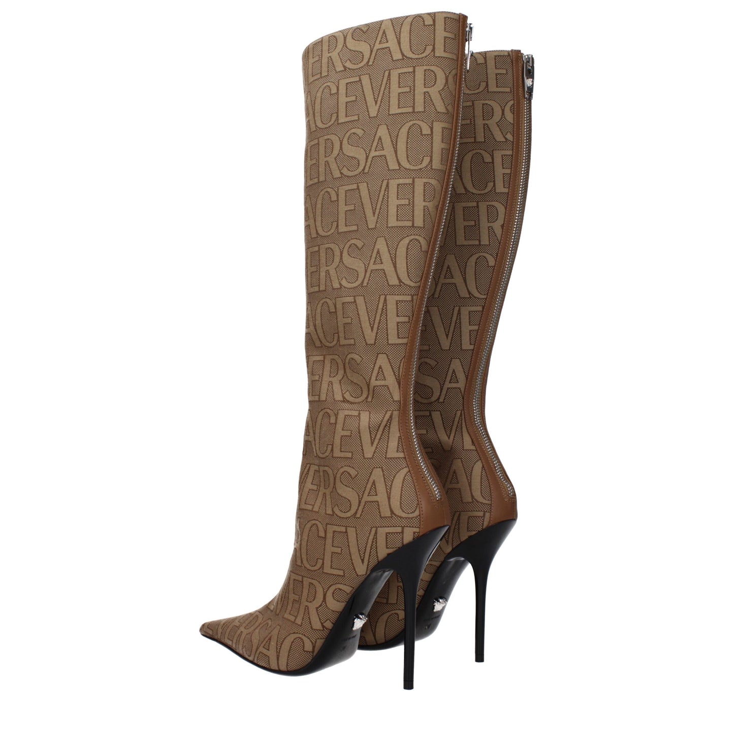 Beige Fabric Boots