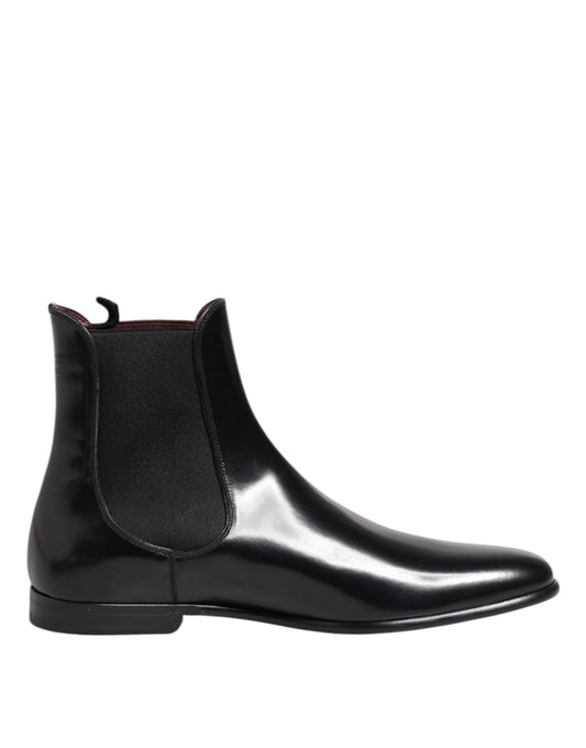 Black Chelsea Slip On Mid Calf Boots Shoes