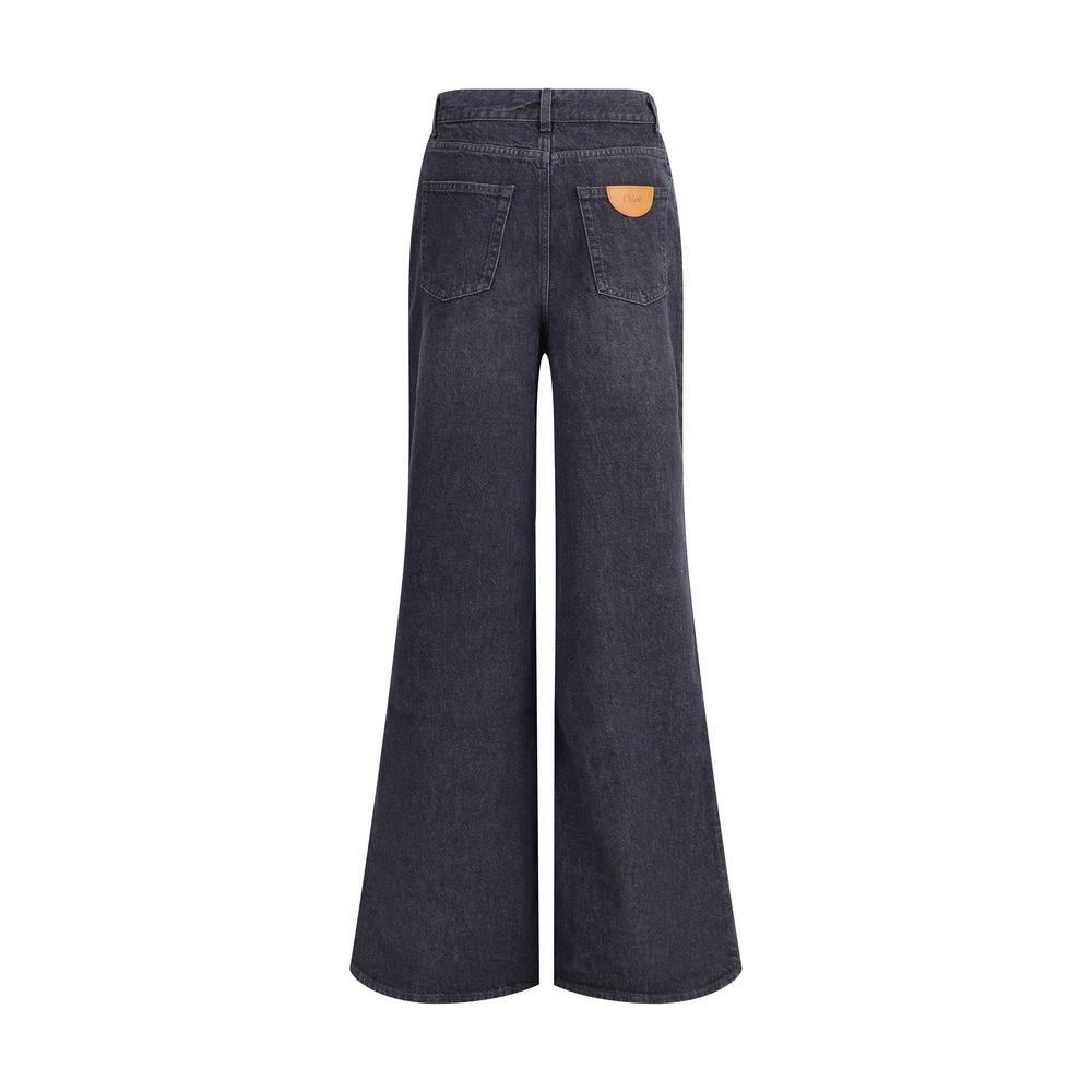 Black Cotton Flared Jeans