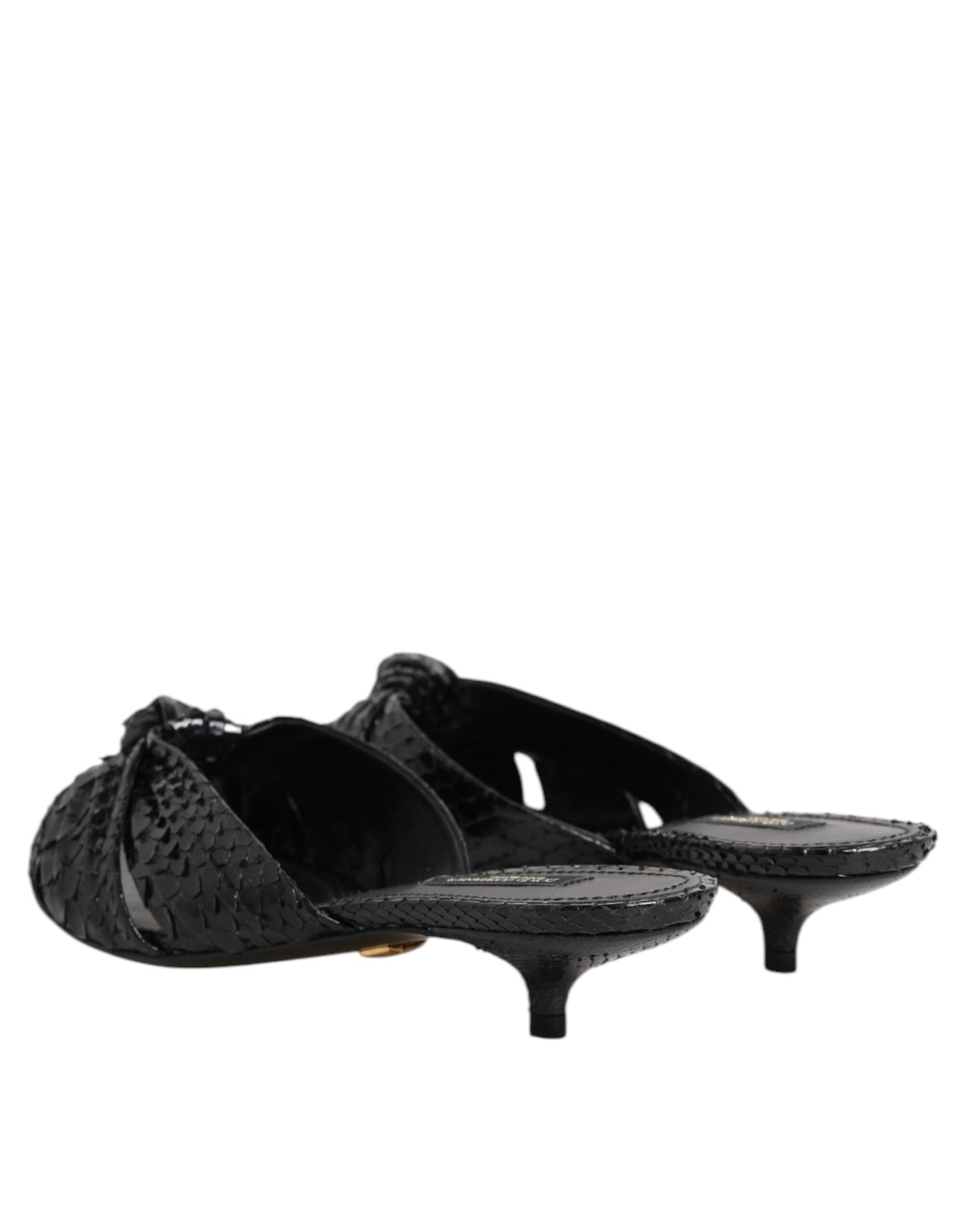 Black Leather Heels Slides Sandals Shoes