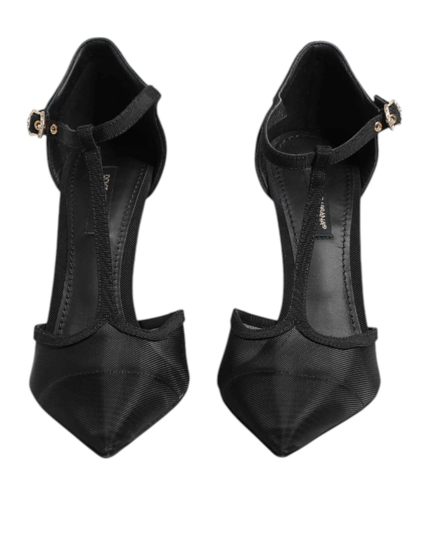 Black Mesh T-strap Stiletto High Heels Shoes