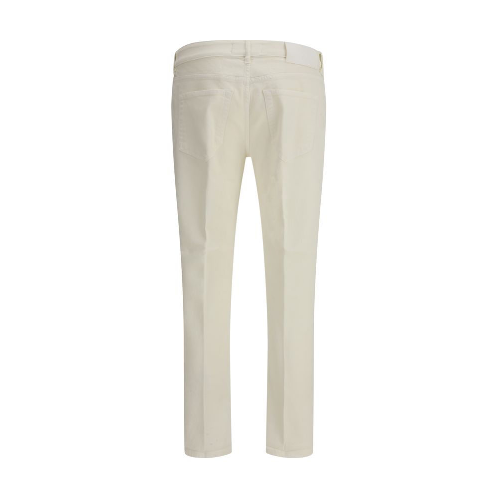 Beige Cotton Slim Fit Jeans