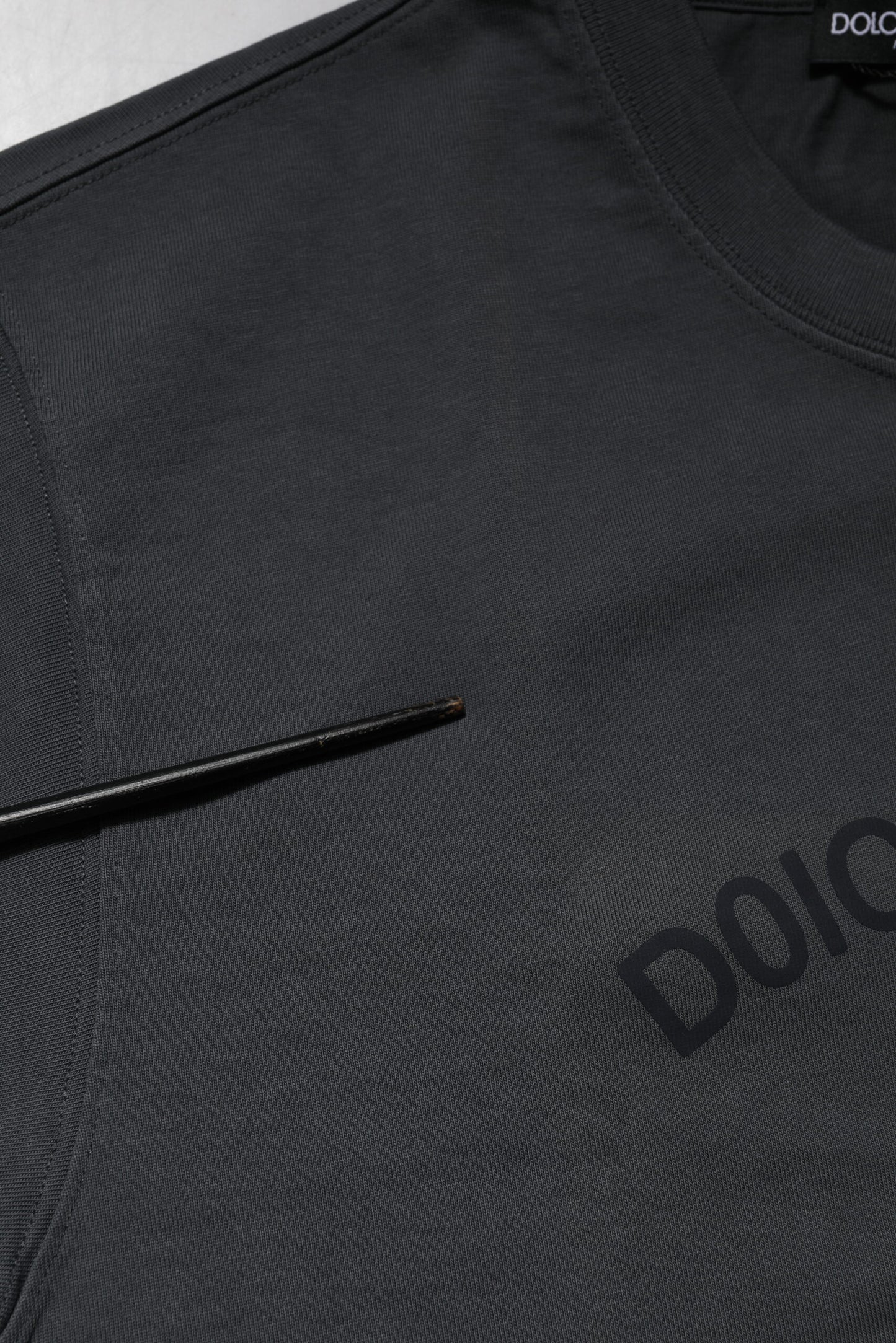 Gray Logo Graphic Cotton Crew Neck T-shirt