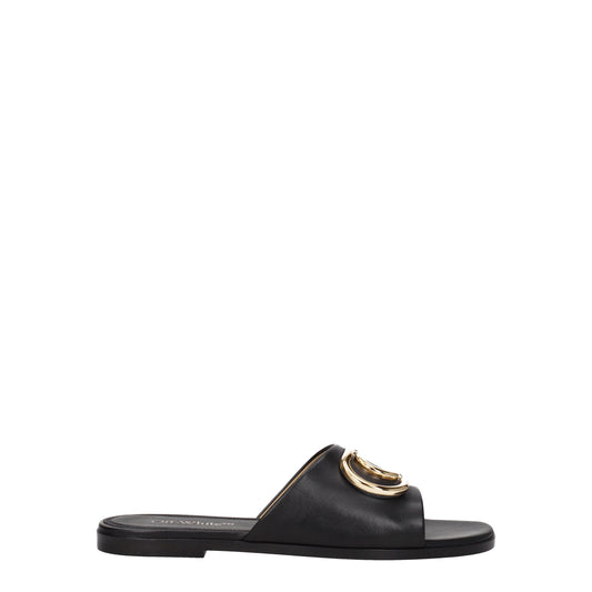 Black Leather Slippers