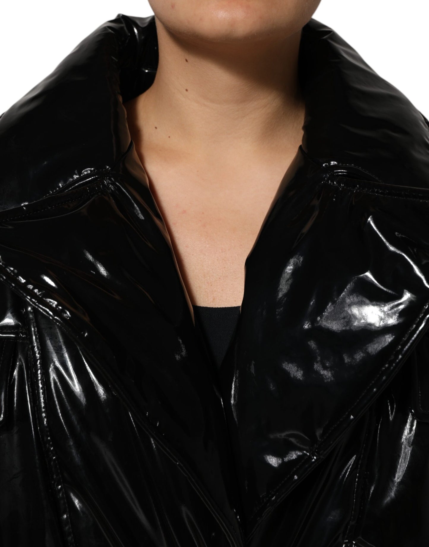 Black Polyester Quilted Puffer Coat Jacket