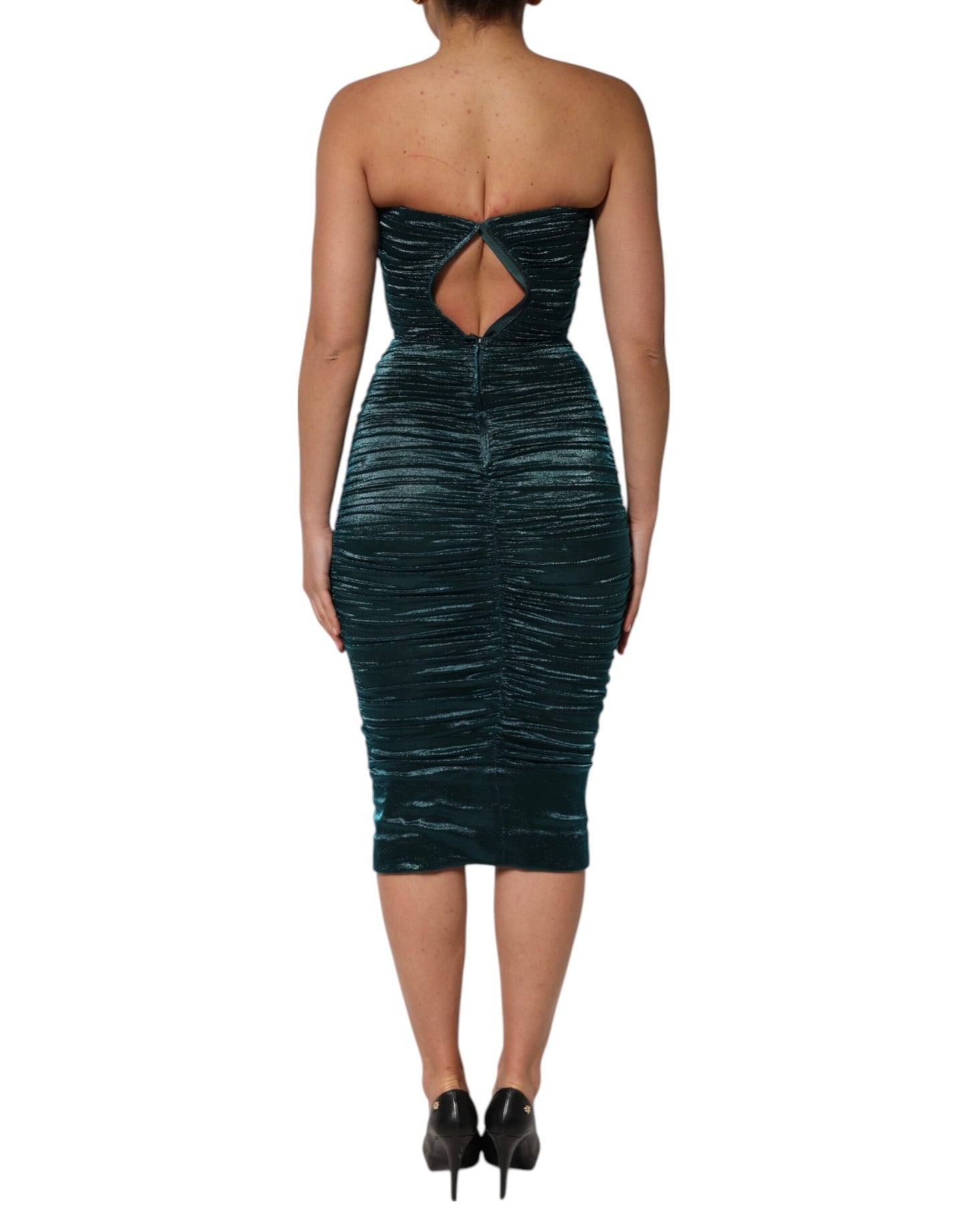 Green Silk Satin Fitted Strapless Dress