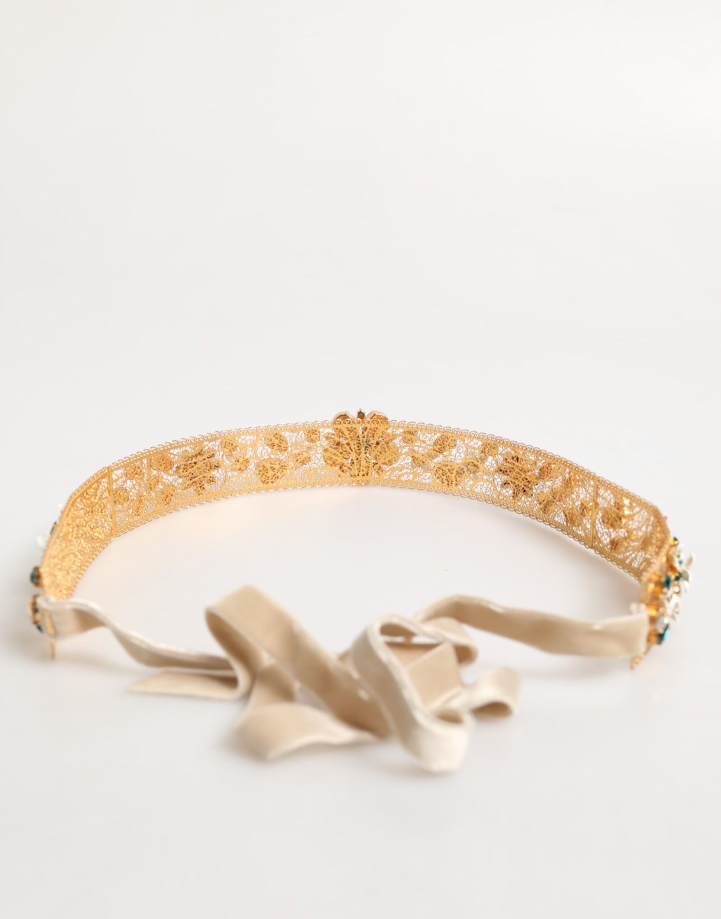 Gold Brass White Lilies Crystal Jewel Waist Women Belt