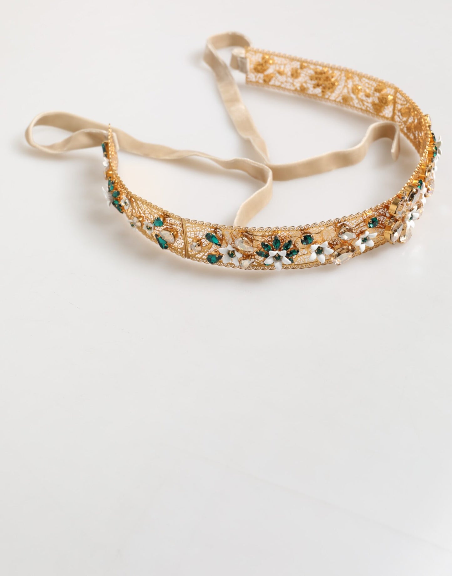 Gold Brass White Lilies Crystal Jewel Waist Women Belt