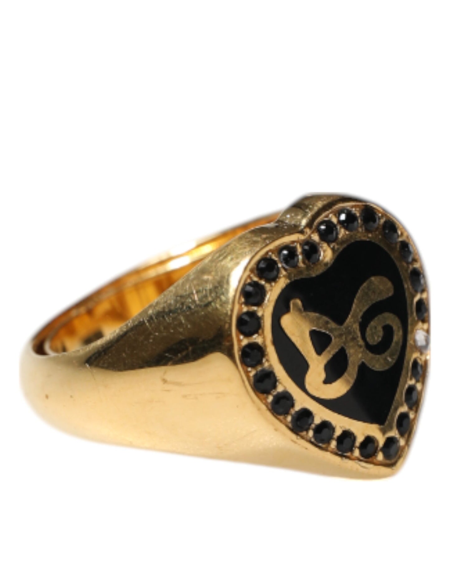 Gold Brass Crystal DG Logo Heart Women Ring