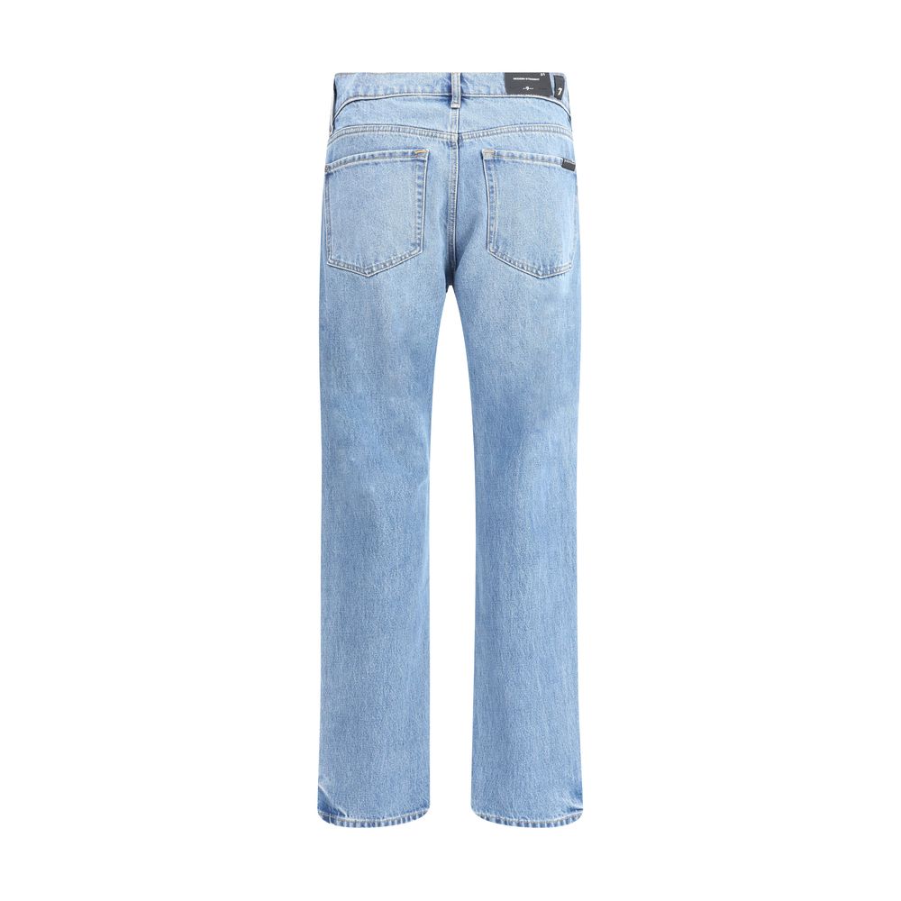 Blue Cotton Straight-Leg Jeans