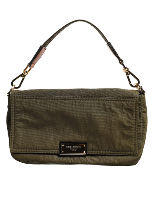 Dark Green Nylon Logo Plaque Shoulder Strap Borse Bag