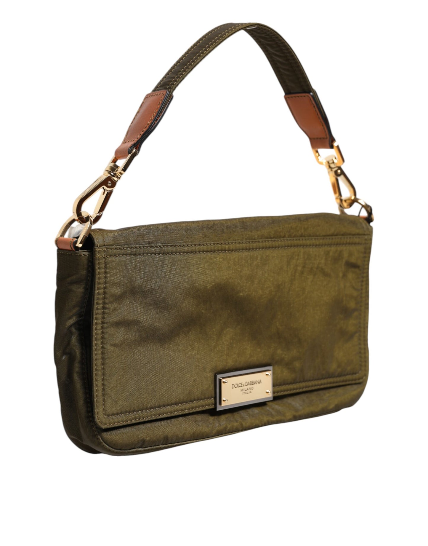 Dark Green Nylon Logo Plaque Shoulder Strap Borse Bag