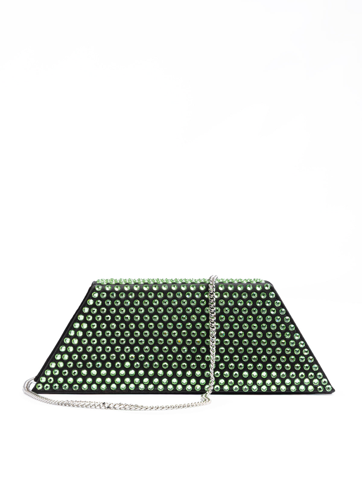 Mini Black Satin And Green Crystals Shoulder Bag