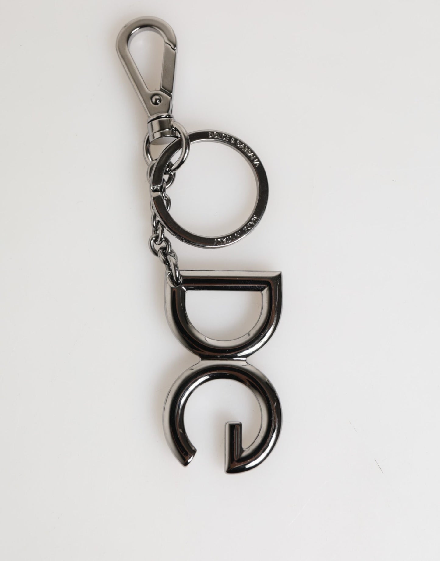 Silver Brass DG Logo Metal Keychain Holder Men Keyring