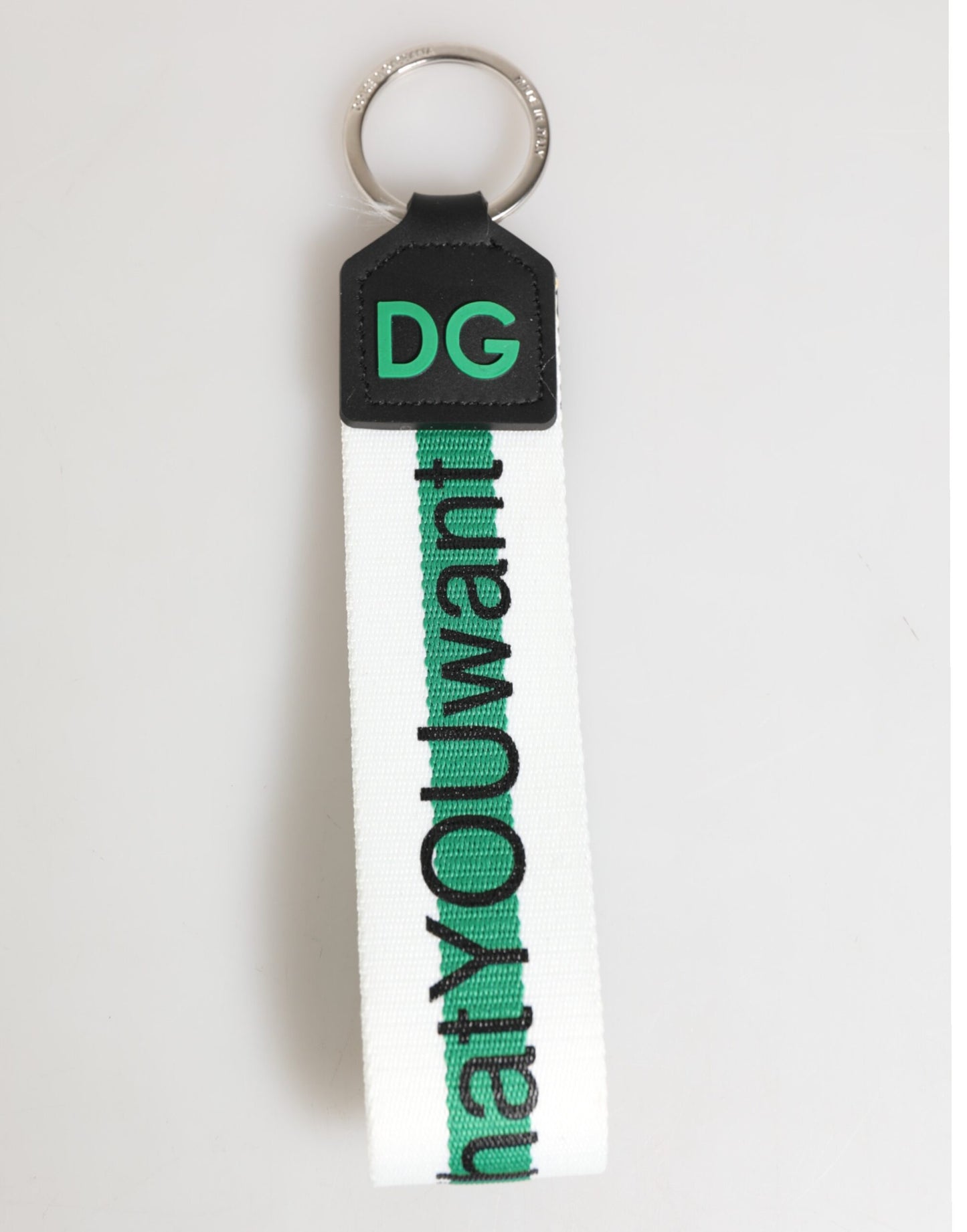 Green Logo Polyester Silver Brass Holder Keychain Keyring