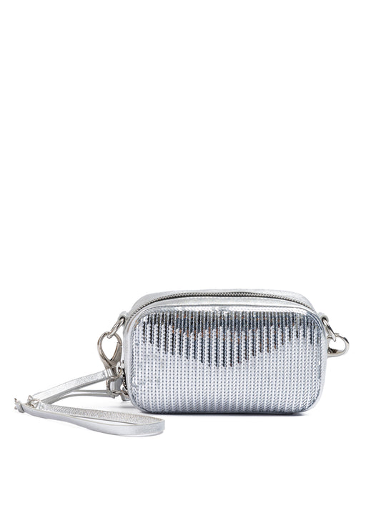 Silver Paillettes and Leather Clutch Bag
