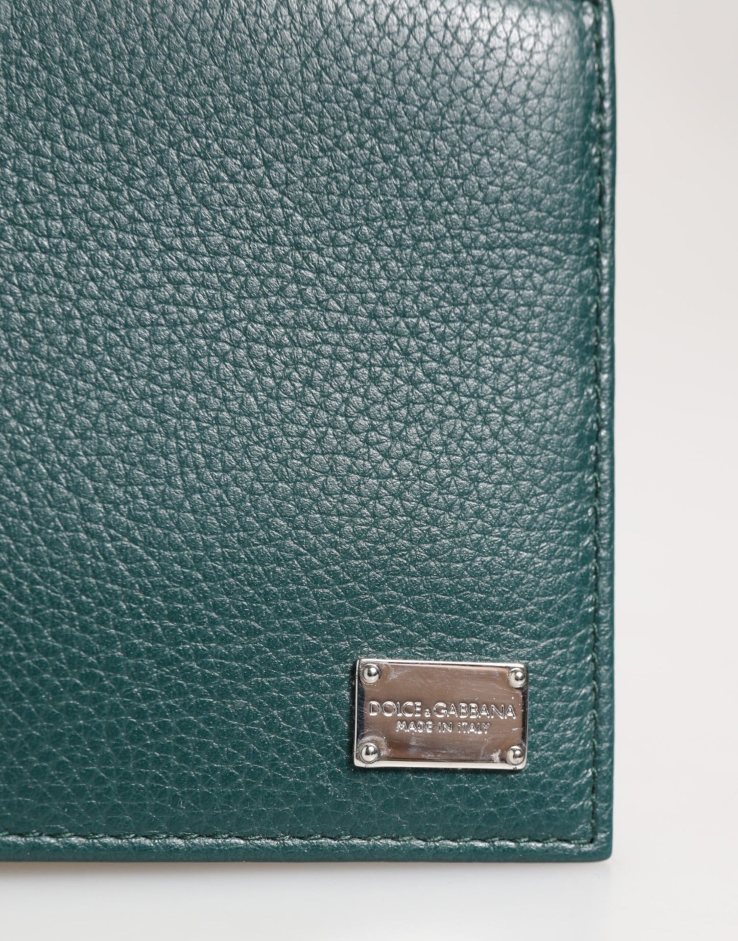 Green Leather DG Logo Plaque Bifold Men Card Holder Wallet