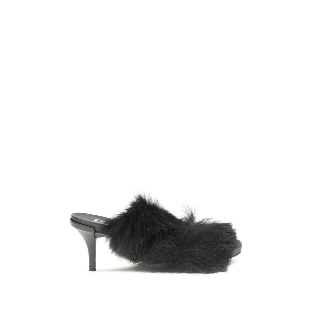 Black Leather Stiletto Heel Sandals