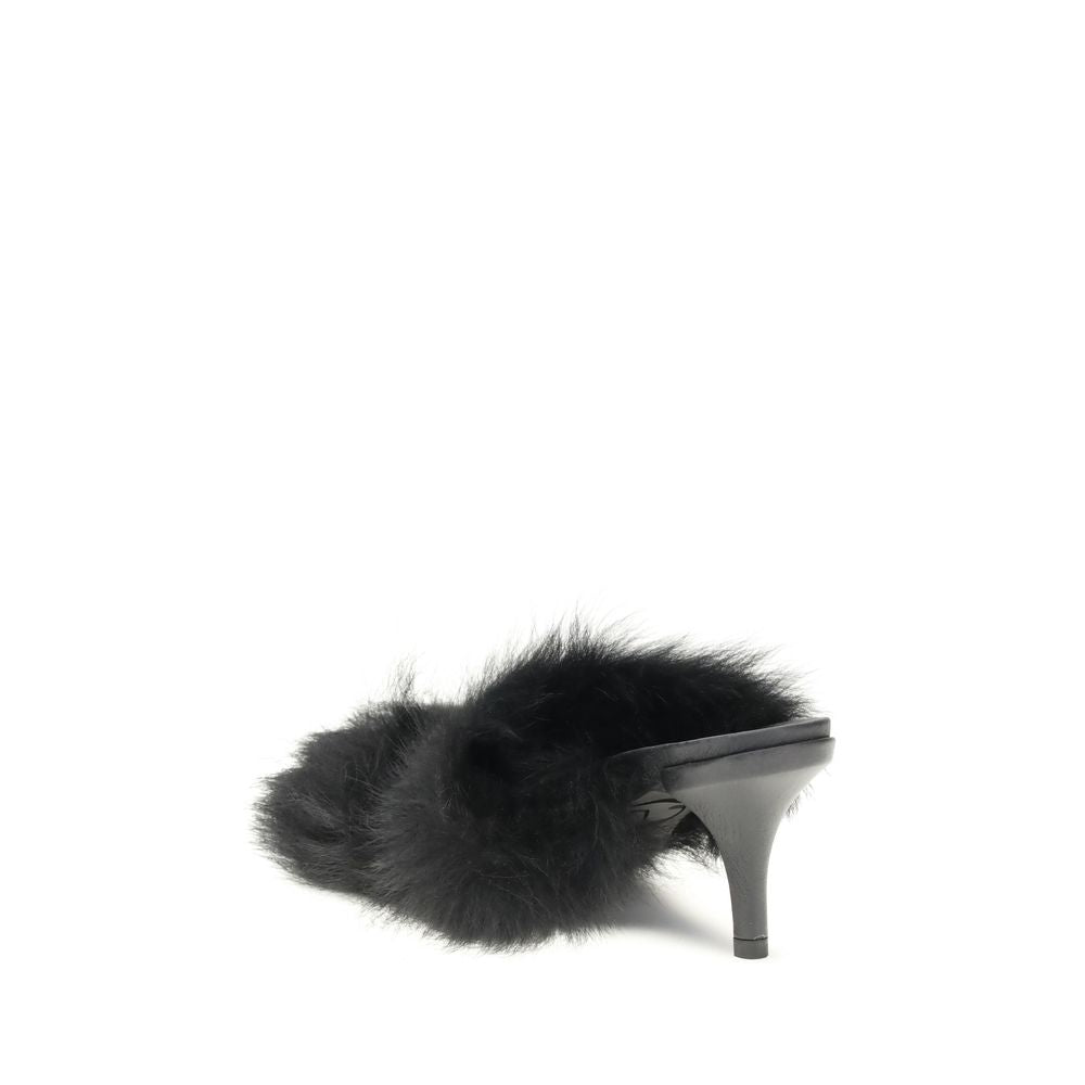 Black Leather Stiletto Heel Sandals