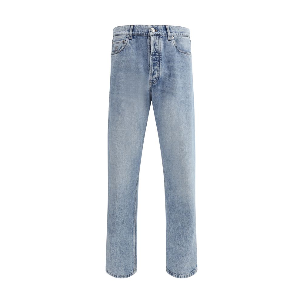Blue Cotton Straight-Leg Jeans