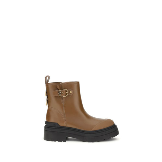 Beige Calf Leather Bos Taurus Ankle Boots