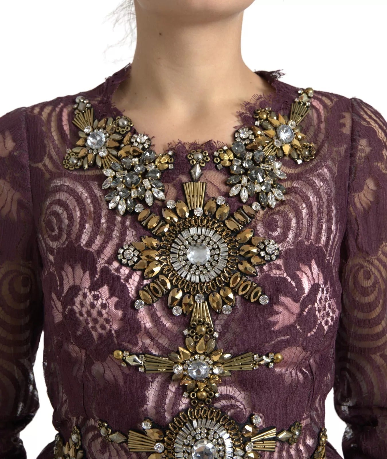 Purple Viscose Crystal A-Line Gown Dress