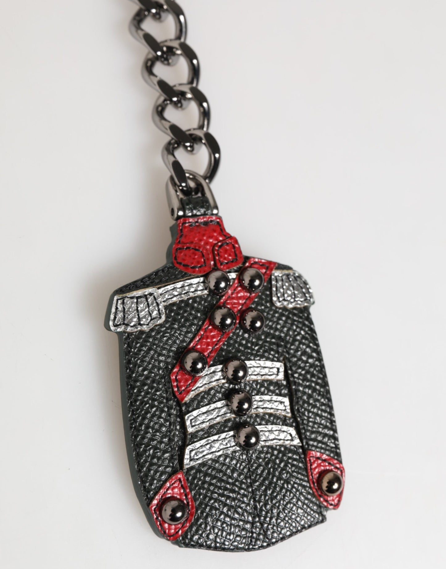 Black Red Military Leather Patch DG Logo Keychain Keyring